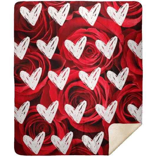 CustomCat Apparel Valentine's Day Roses & Hearts Blanket / White / One Size Valentine's Day Roses & Hearts Blanket