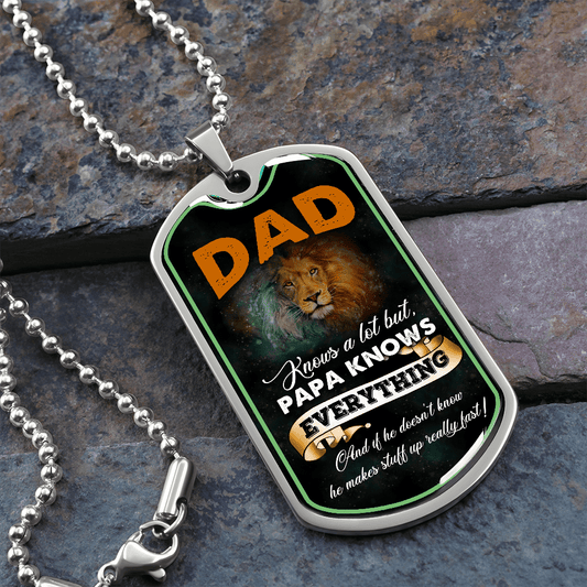 ShineOn Fulfillment Jewelry Military Chain (Silver) / No Dad Knows A Lot (Luxury Dog Tag)