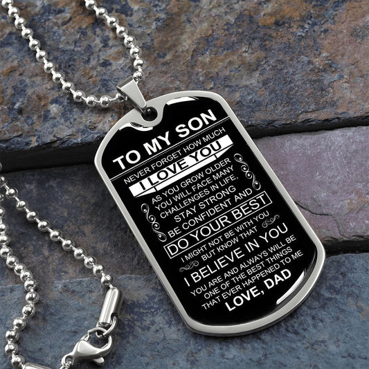 ShineOn Fulfillment Jewelry Military Chain (Silver) / No To My Son | As You Grow Older