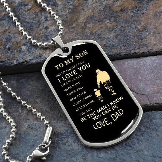 ShineOn Fulfillment Jewelry Military Chain (Silver) / No To My Son | Be The Man I Know You Can Be