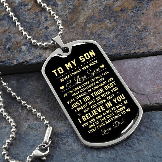 ShineOn Fulfillment Jewelry Military Chain (Silver) / No To My Son | Never Forget How Much I Love You